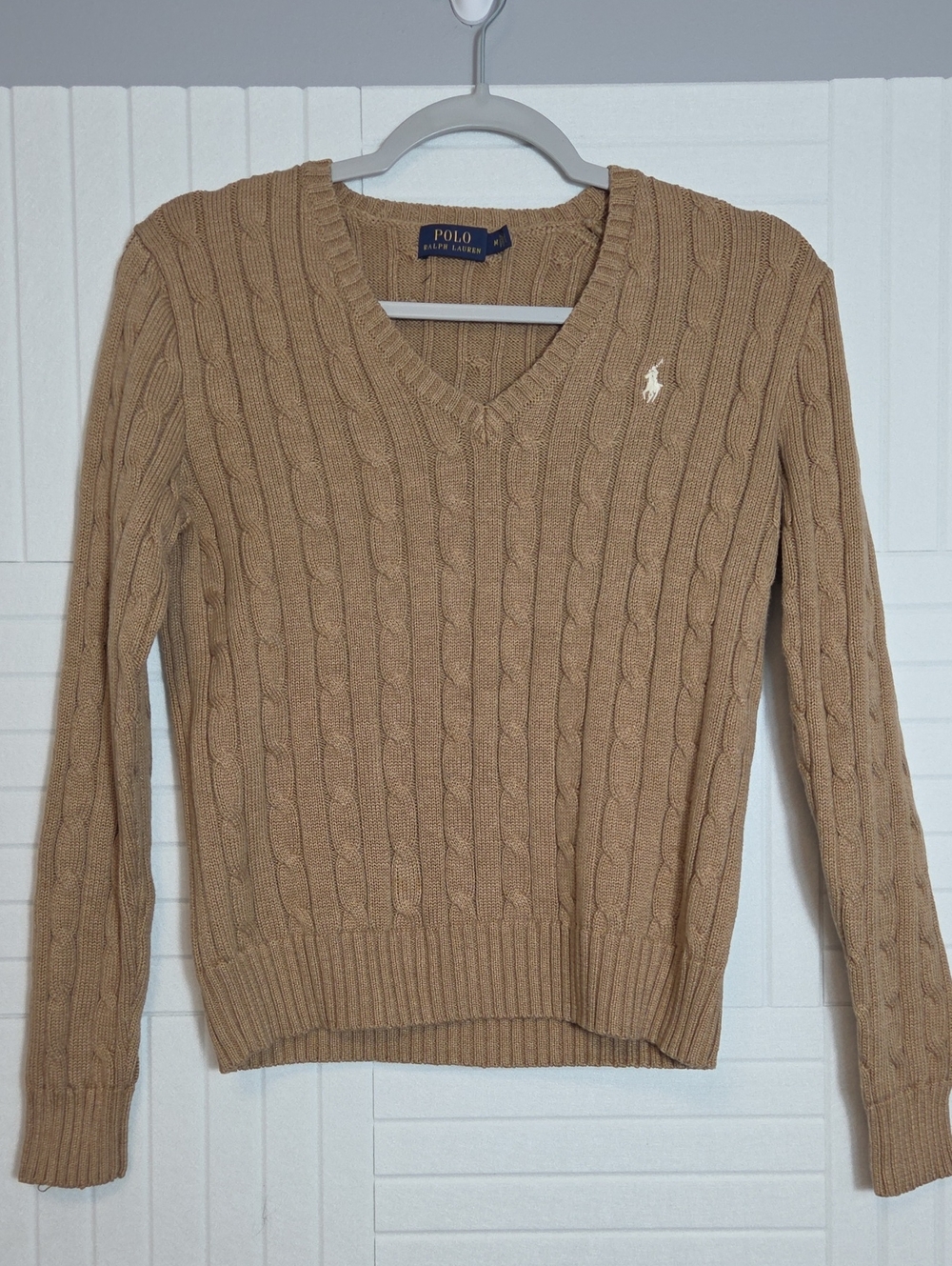 Polo Ralph Lauren 100% Cotton Cable Knit V-Neck Sweater Size M